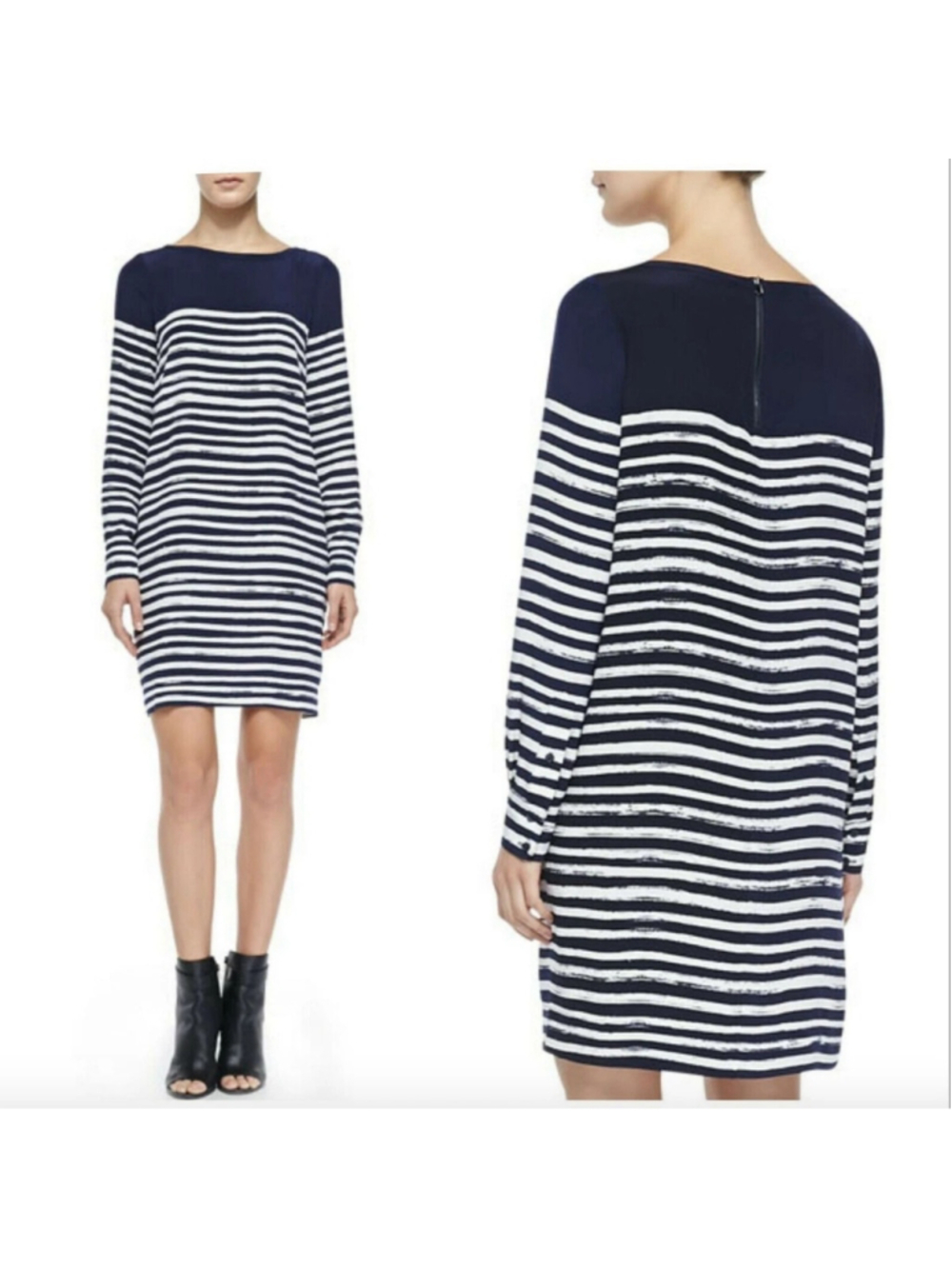 VINCE Blue and White Marker Stripe 100% Silk Dress